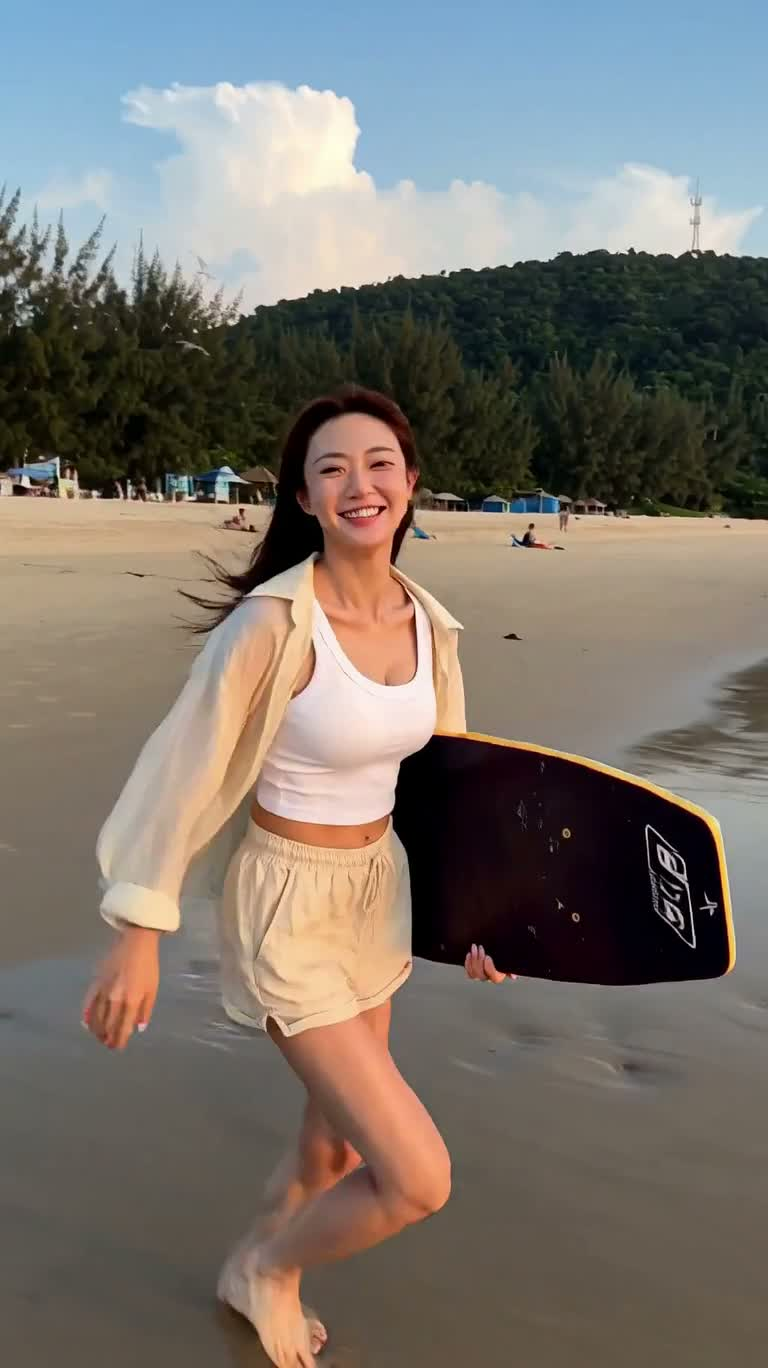 Première expérience de skateboard sur la plage au coucher du soleil