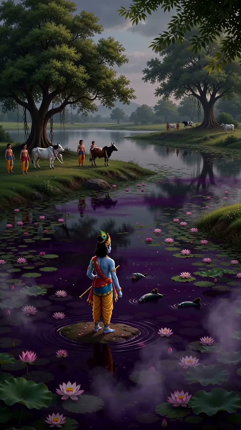 Krishna bên dòng nước tối sông Yamuna — AI video creation