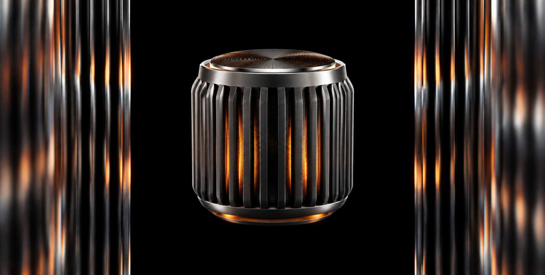 Hình ảnh chủ đạo sản phẩm công nghiệp lơ lửng qua kính gợn sóng