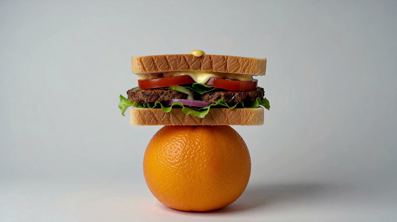 オレンジの上のサンドイッチ