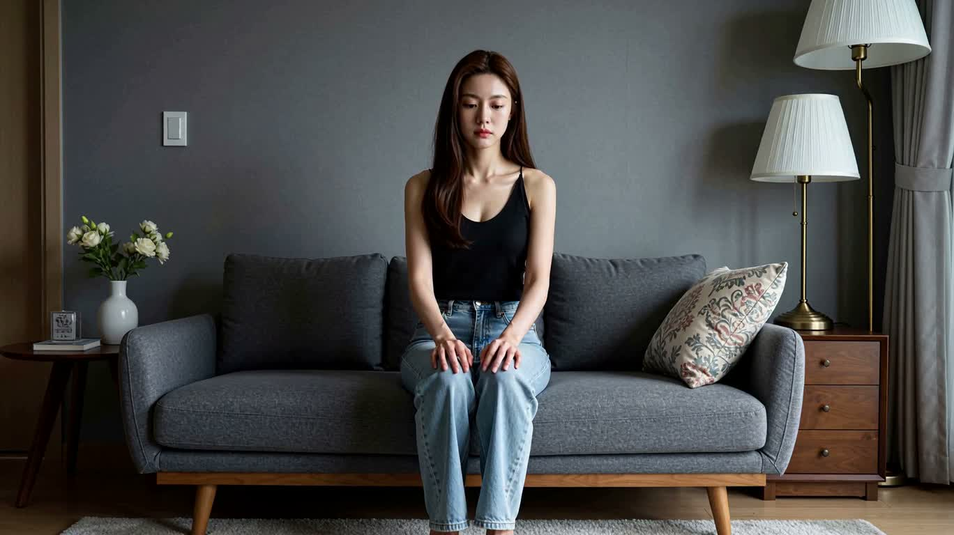 소파 위의 지친 순간 — AI video creation