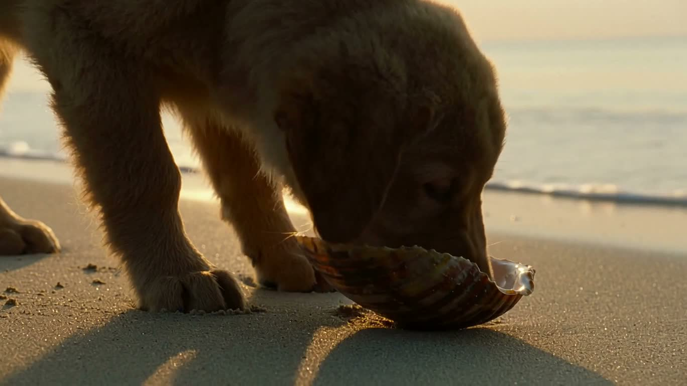 Yorkshire Puppy on a Sunset Beach