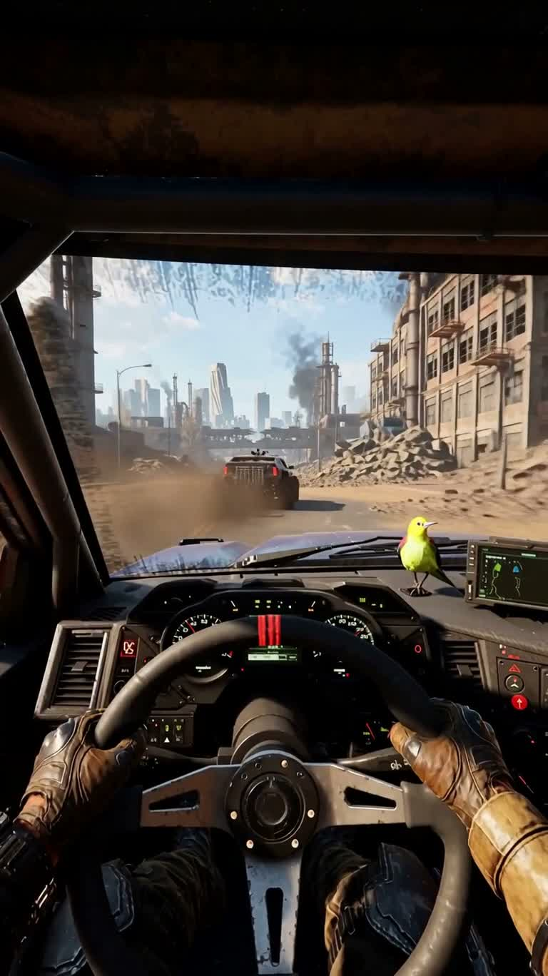 Wasteland Pursuit: Flames Through the City — AI video creation