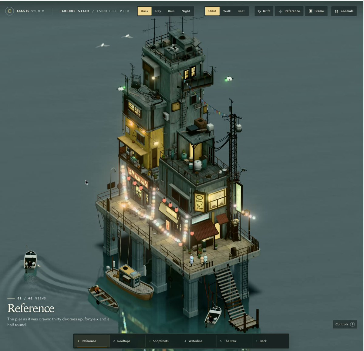 Illustration Turned into an Explorable 3D Harbor Town — AI video creation
