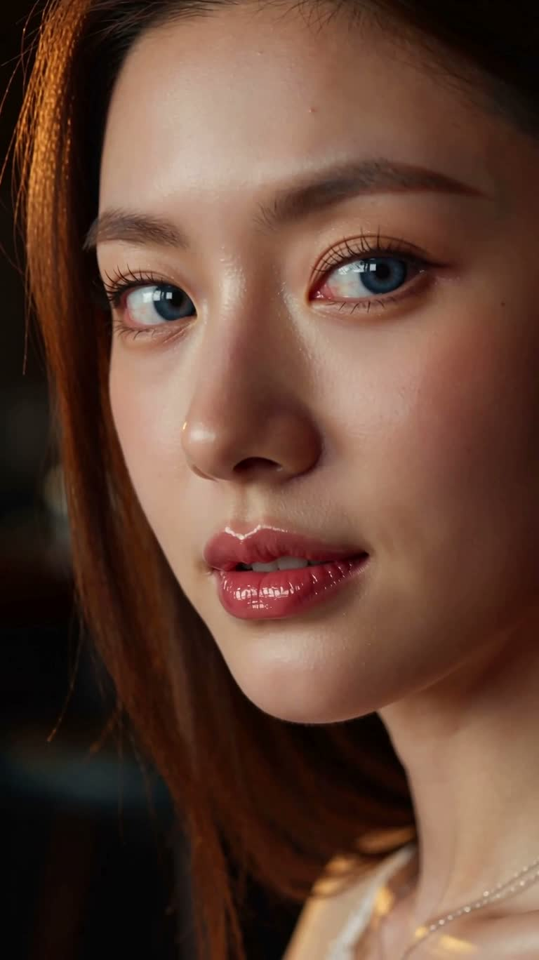 黄金时刻酒吧金发女子微笑肖像 — AI video creation