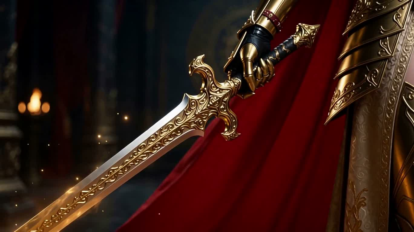 Chevalière aux cheveux roux en armure dorée