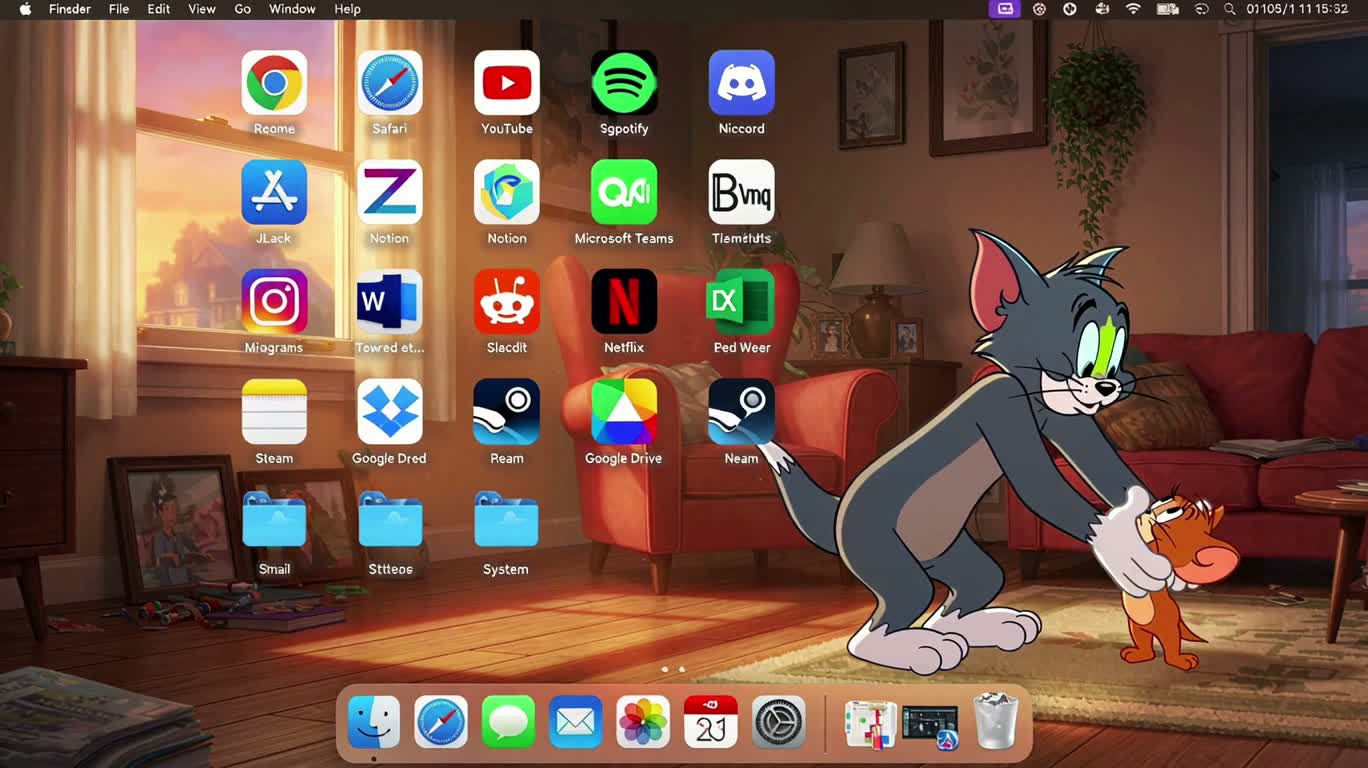 Restauration d'icônes de bureau Tom et Jerry au crépuscule