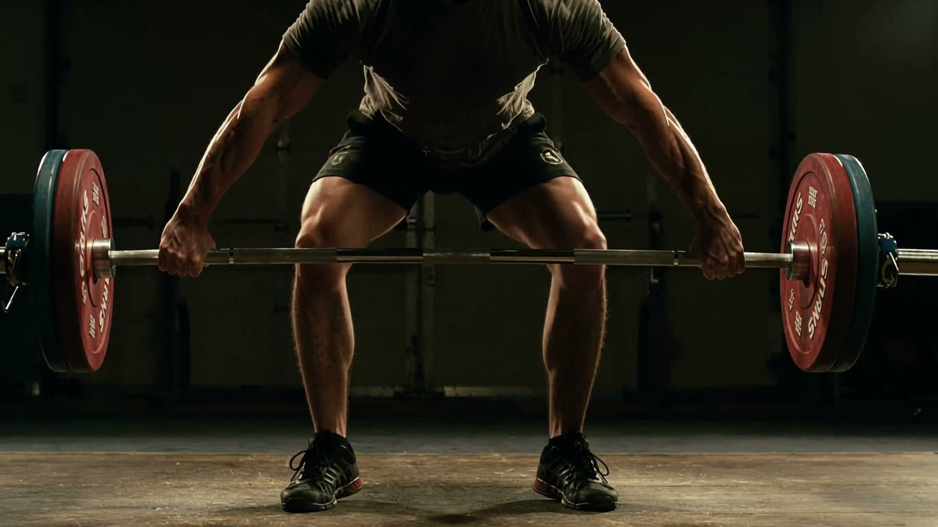 Cử tạ giật trong phòng gym mờ tối