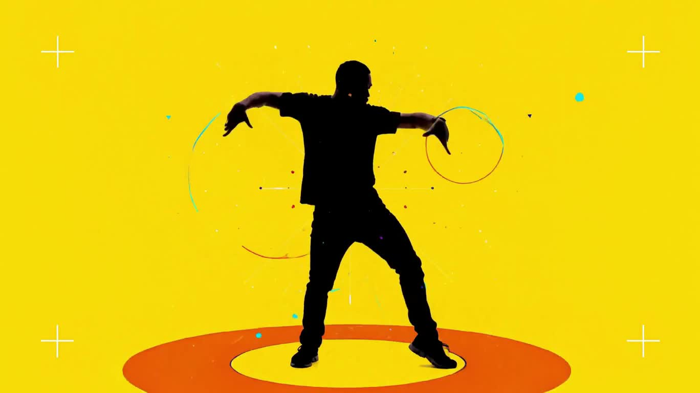 Silhouettes dansantes sur fond jaune et typographie dynamique
