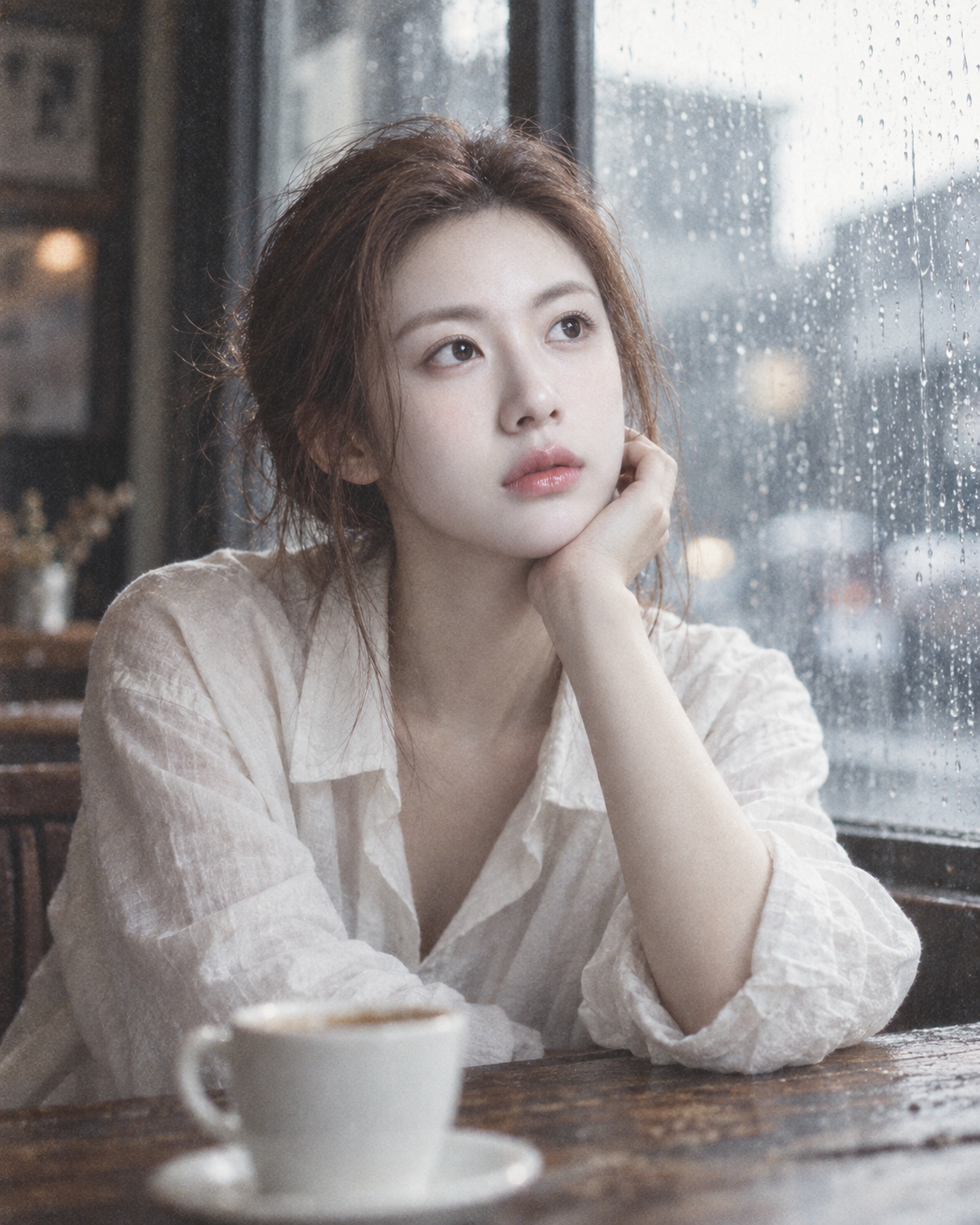 韩国独立电影感胶片风雨天咖啡馆忧郁少女