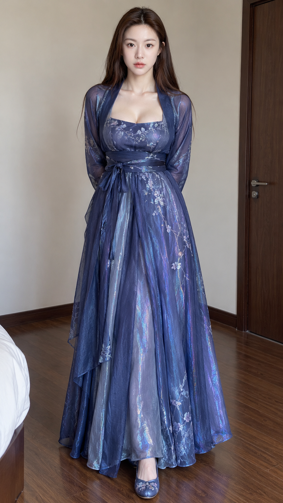 靛蓝幻彩纱汉服成年女性全身纪实照