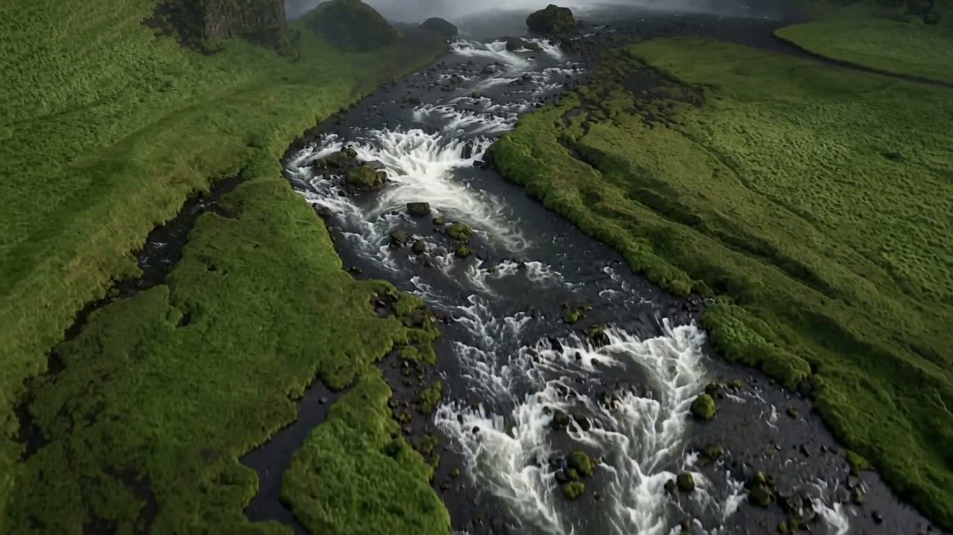 Aerial View of Icelandic Waterfall