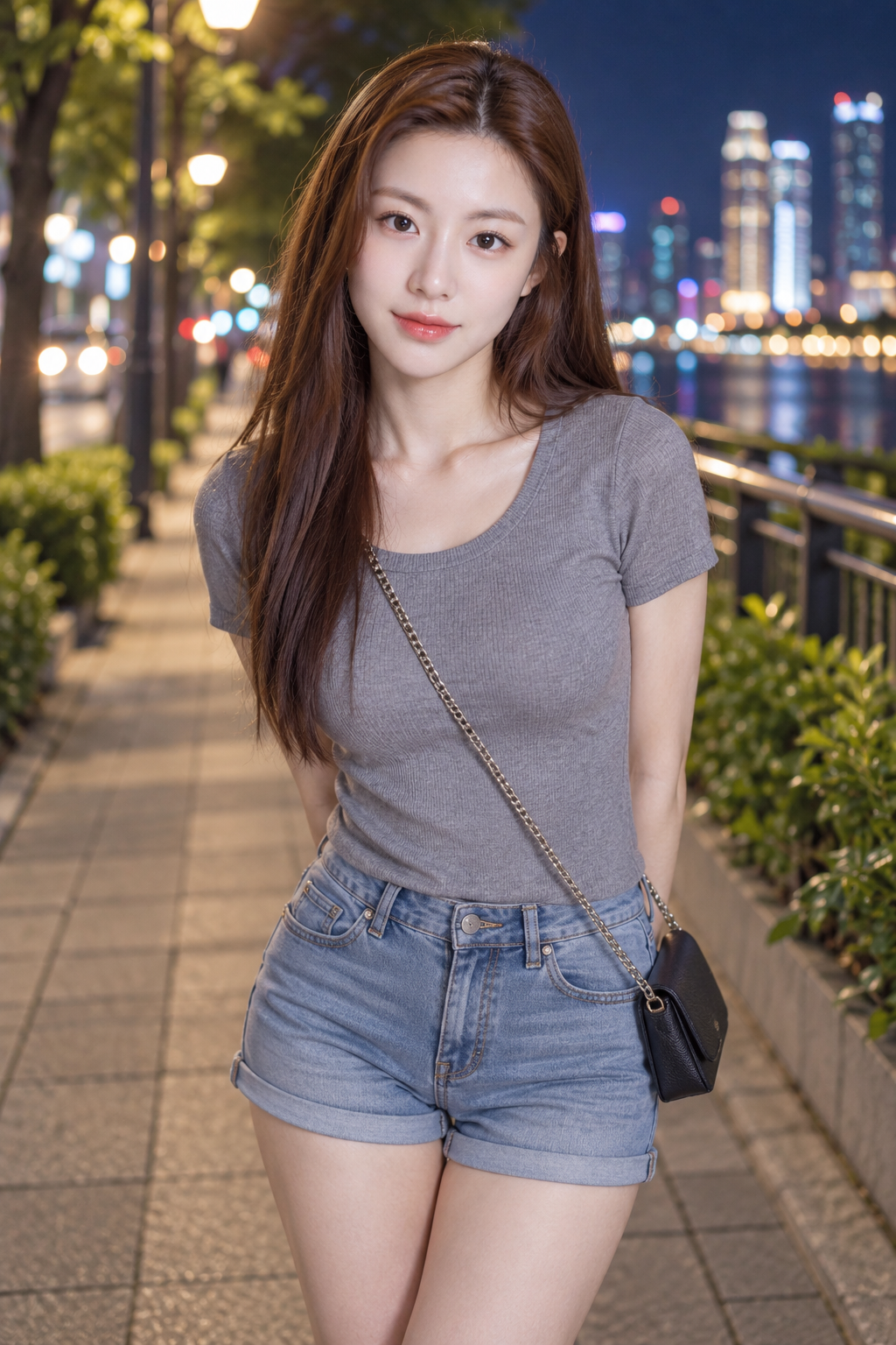 夜色街灯下的成年时尚街拍