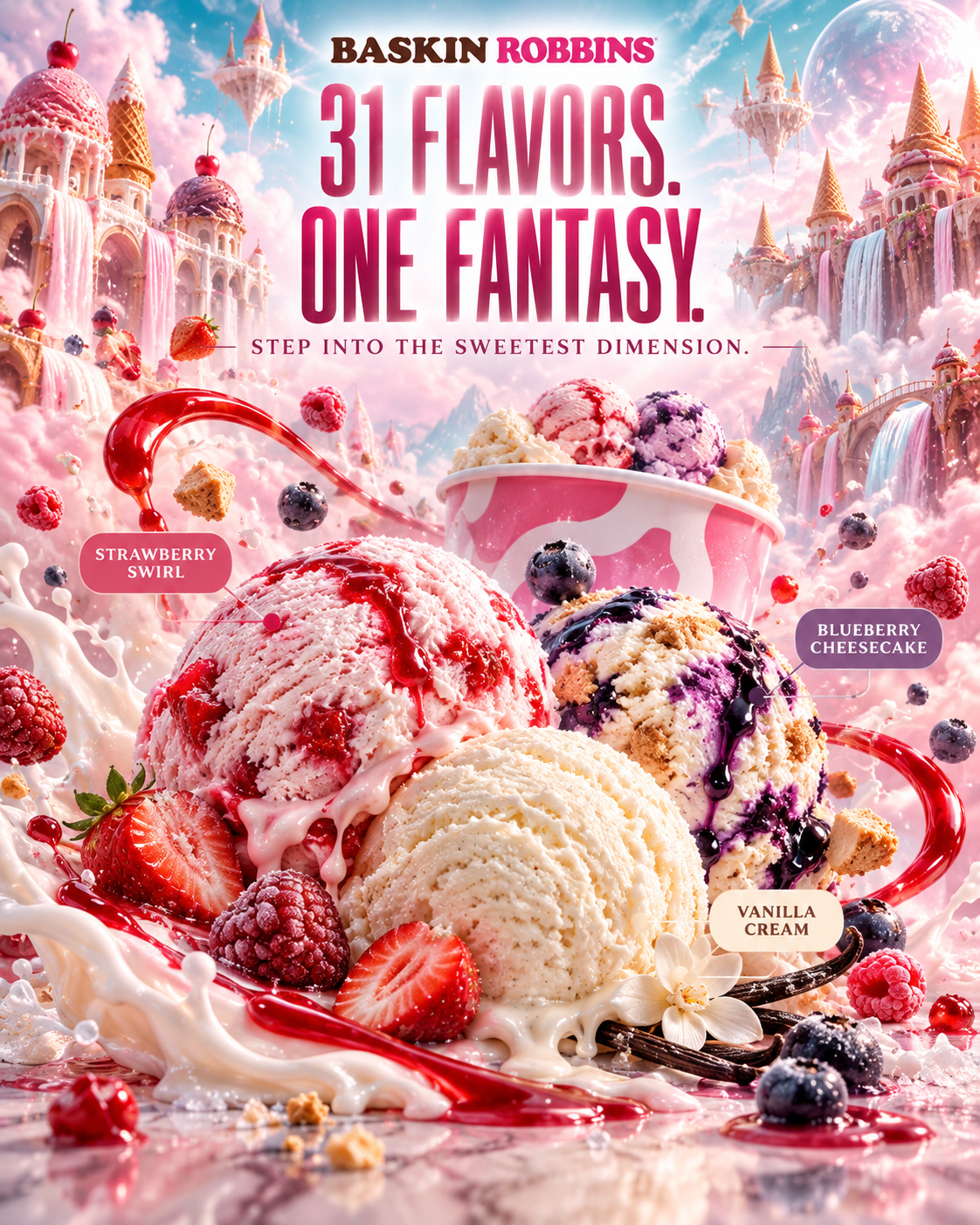 Áp phích thương hiệu Baskin-Robbins: vũ trụ tráng miệng kỳ ảo 4:5