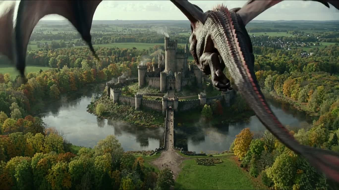 Dragon Descends on the Ancient Castle