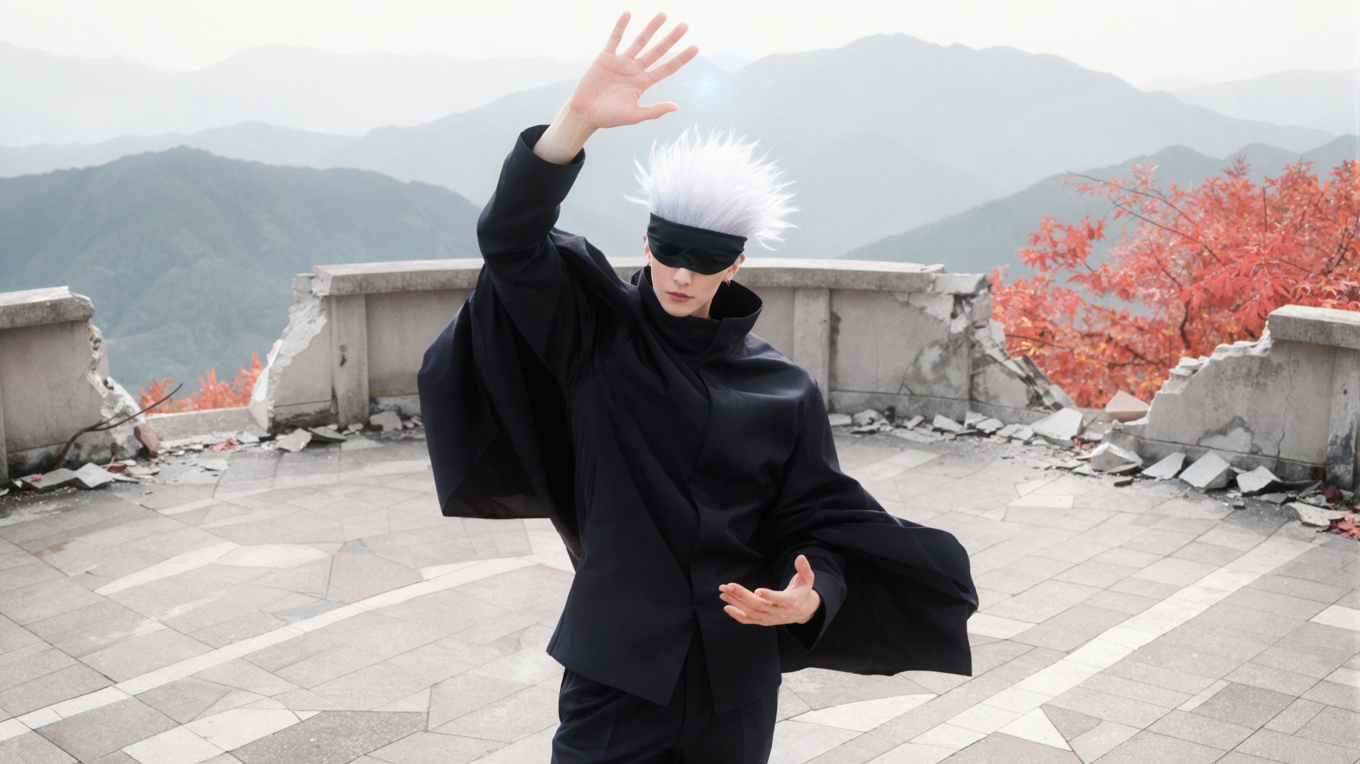 Gojo Satoru · Windblown Cloak · High-Key Soft Light