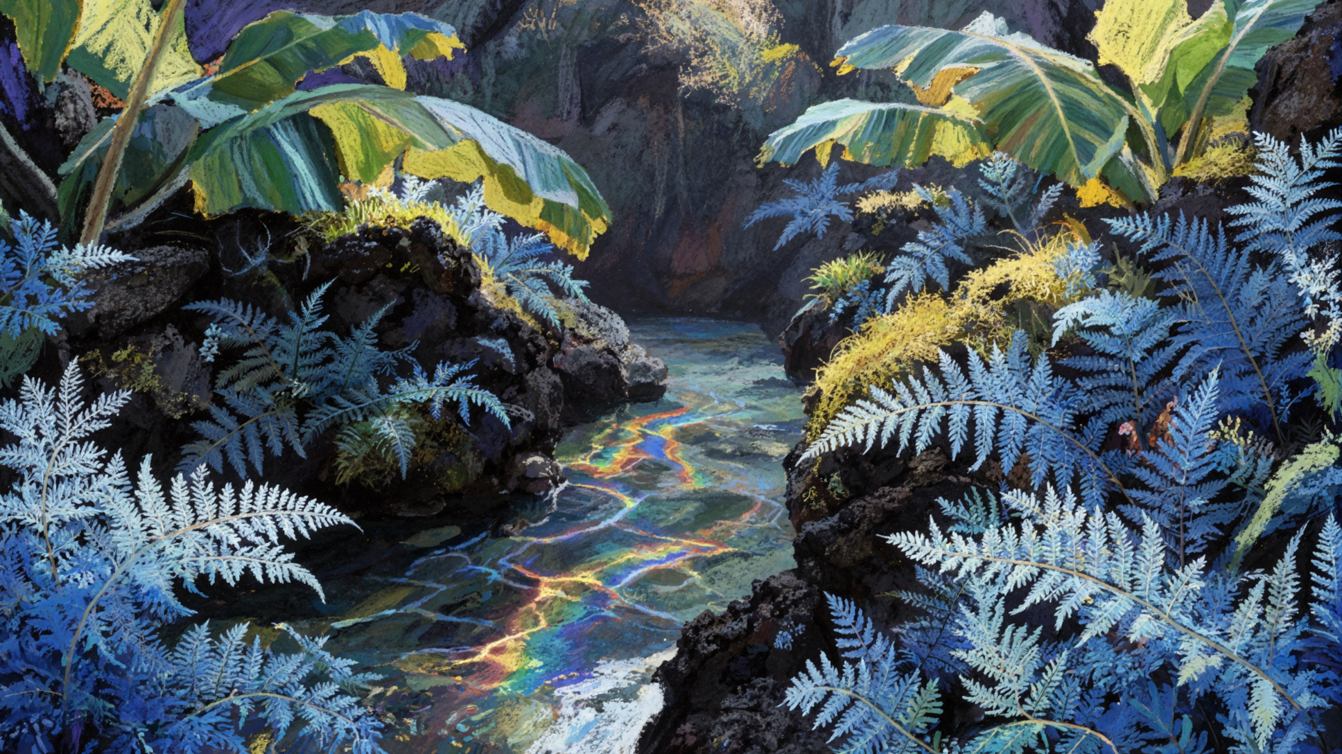 Vallée des fougères de cristal · Pastel à la craie — AI image creation