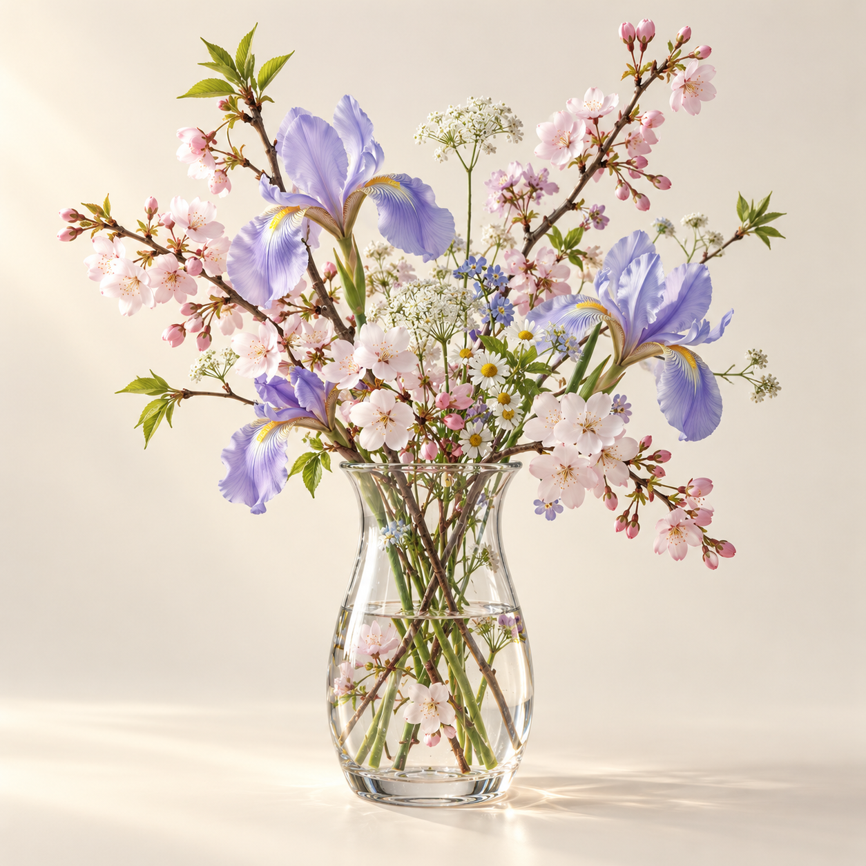 透明な花瓶に春の花