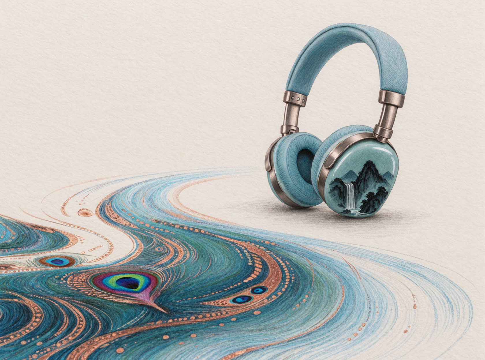 Casque paysager · Crayon de couleur — AI image creation