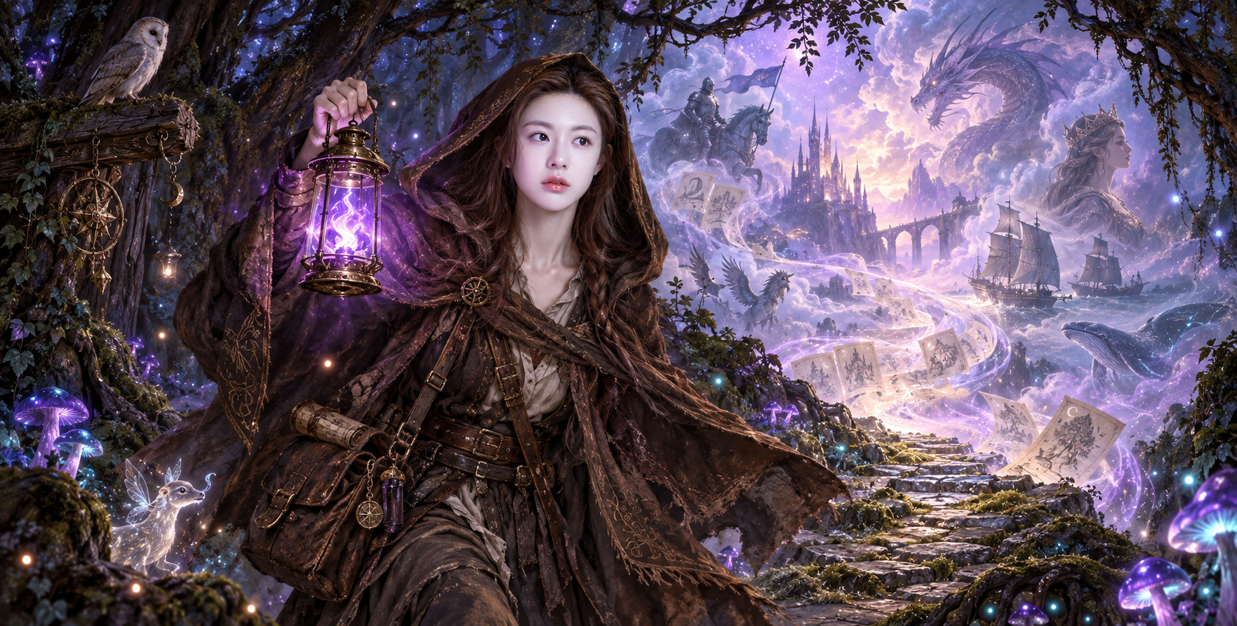 紫焰灯笼与森林故事传送门 — AI image creation