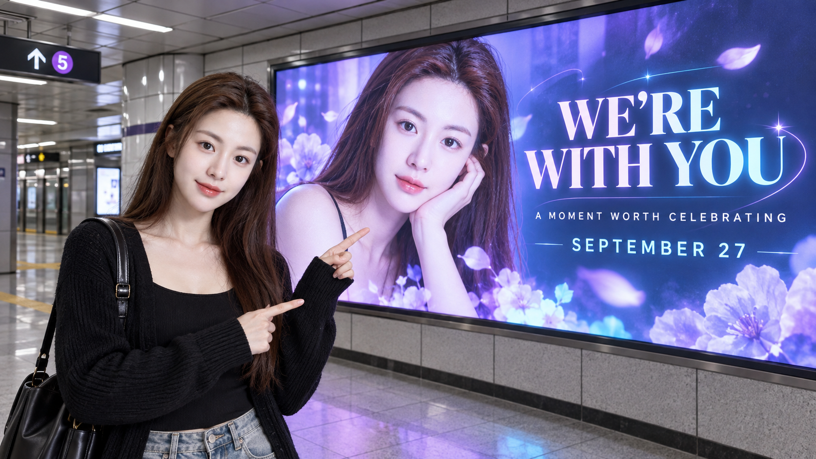 Ảnh chụp màn hình cổ vũ của người hâm mộ trưởng thành tại ga tàu điện ngầm Seoul