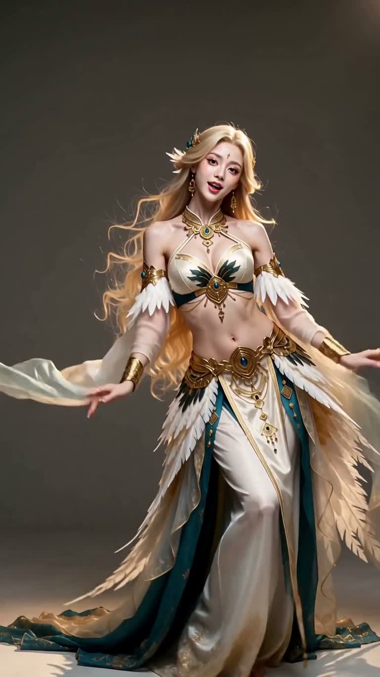 金发鹰翼女神舞动肖像