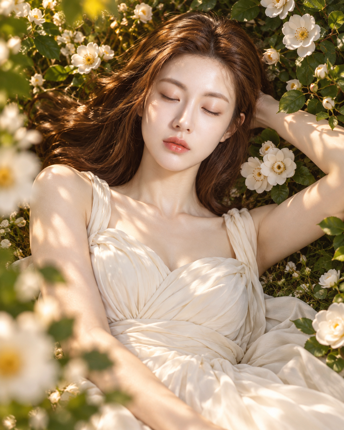 아이보리 화이트 시폰 가든 패션 포트레이트