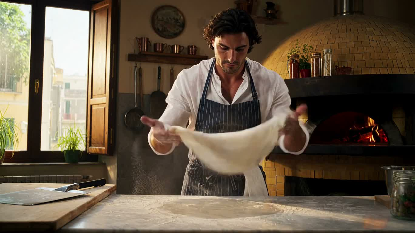 Préparation de pizza italienne dans un four à bois