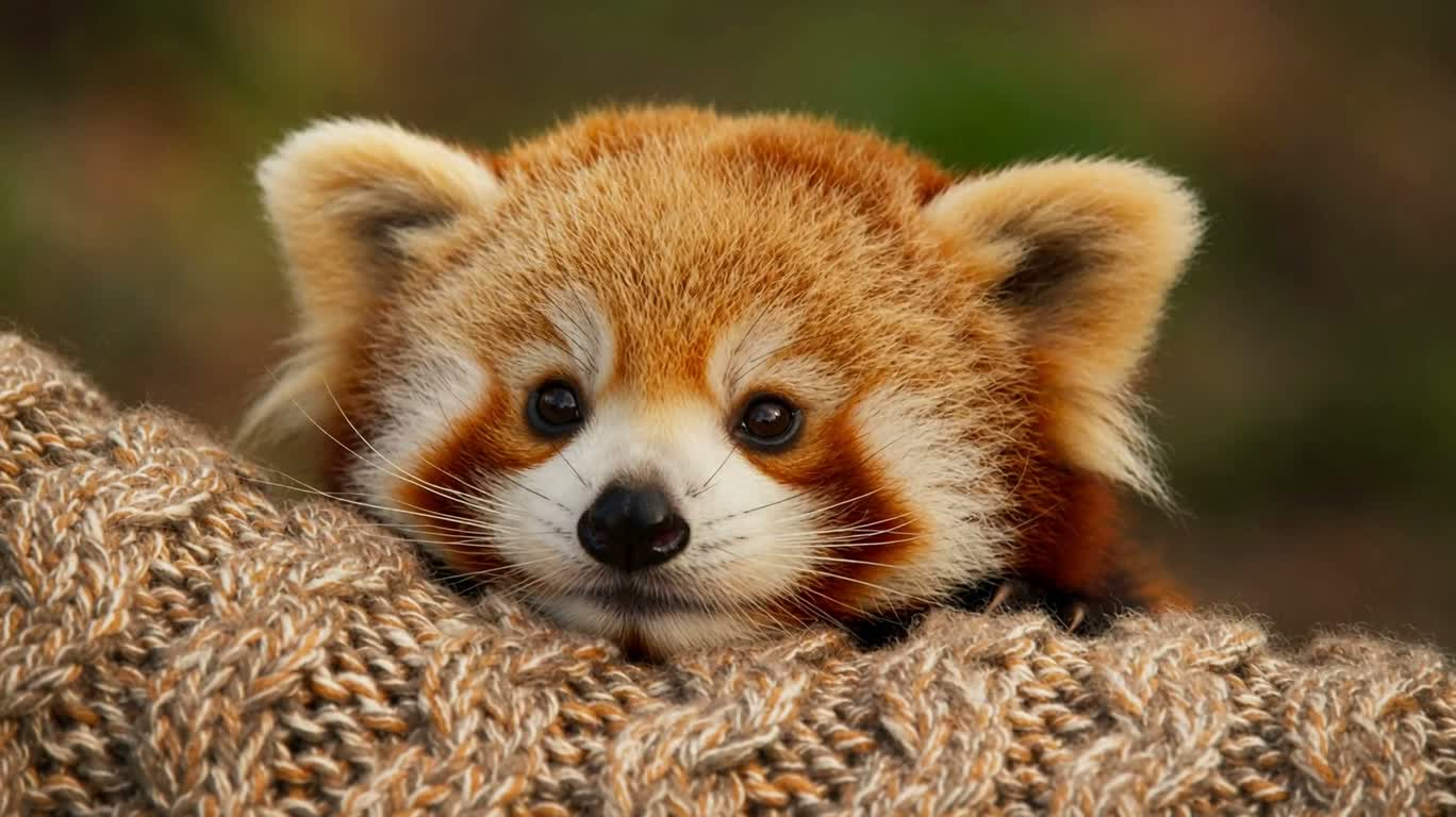 Petit panda sous un plaid tricoté