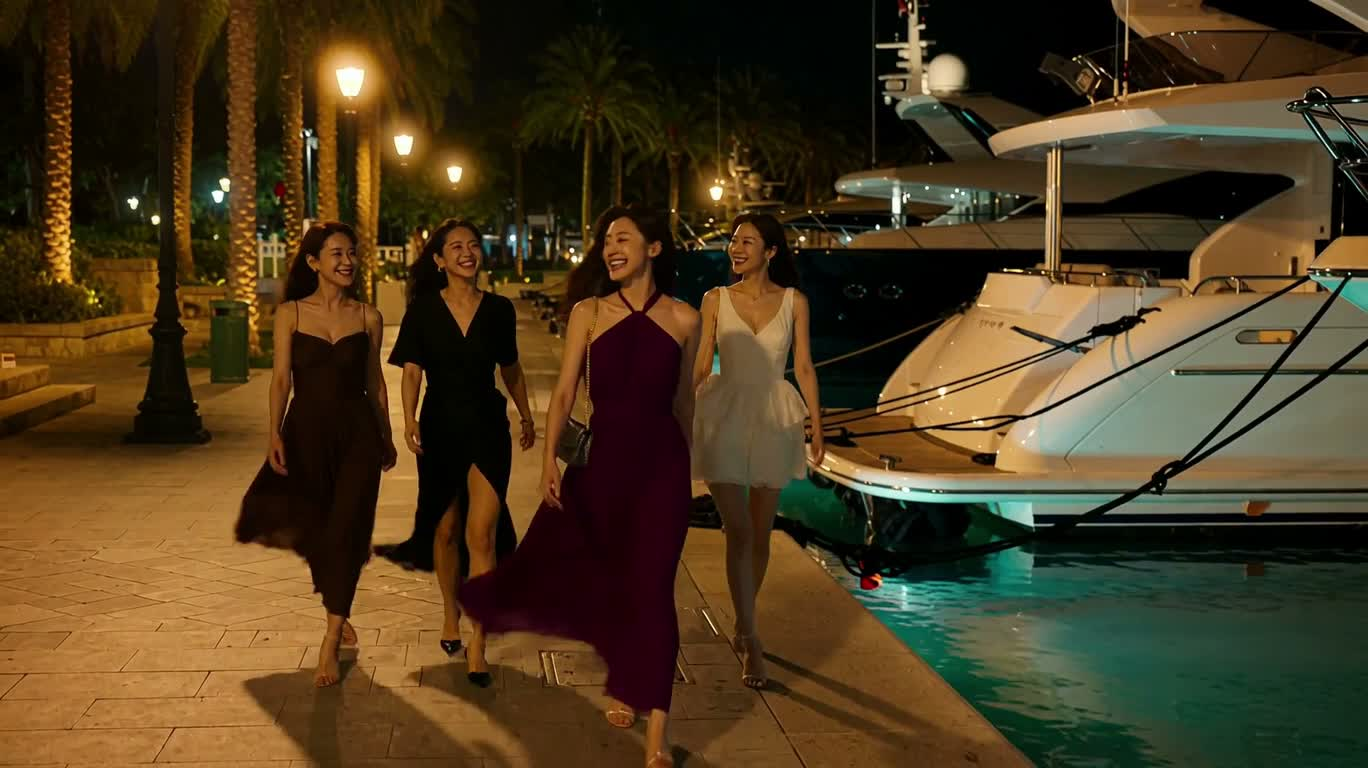 Vui đùa dưới nước trong đêm ở bến du thuyền