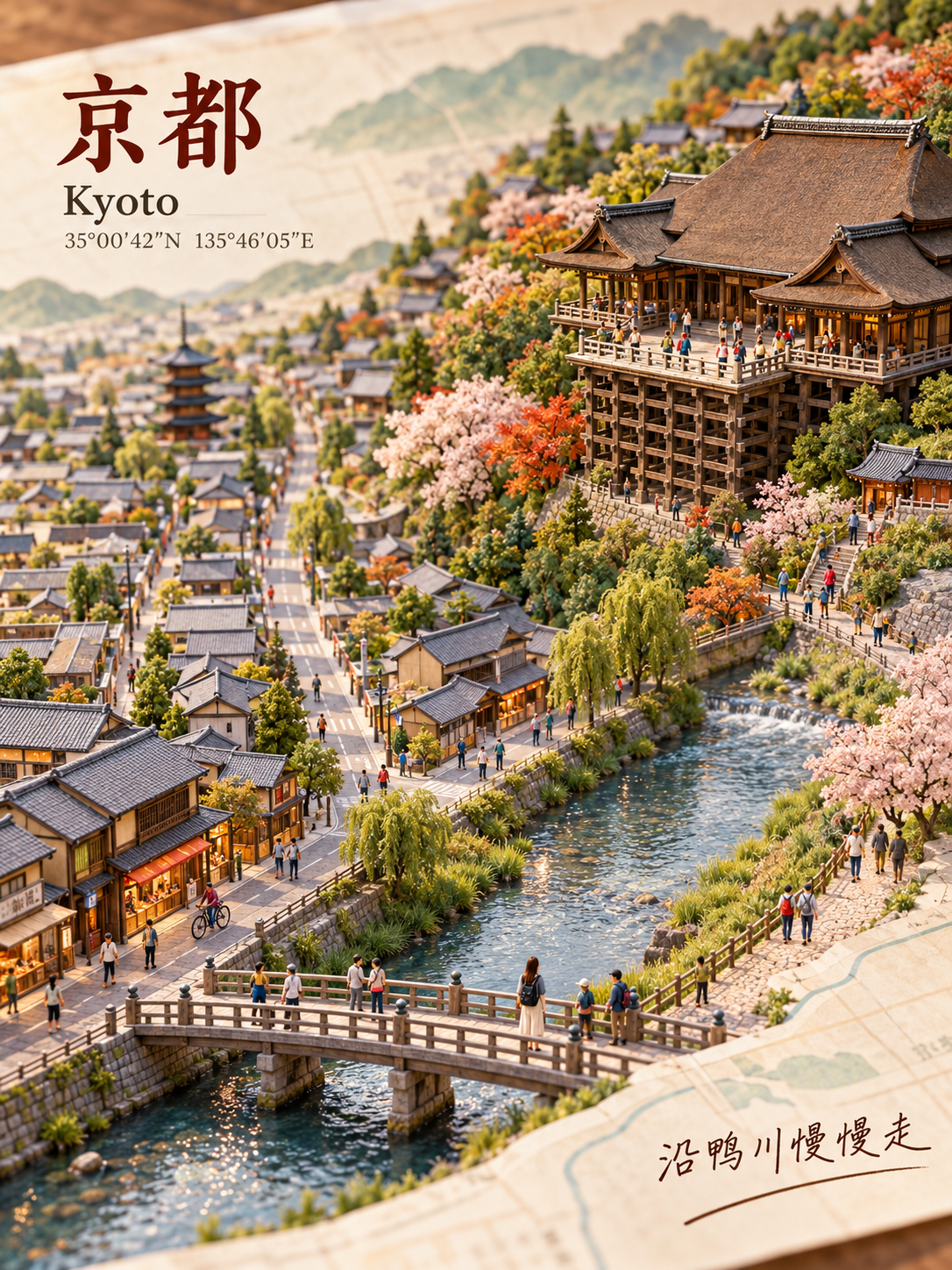 京都纸上生长的3:4微缩城市旅行封面