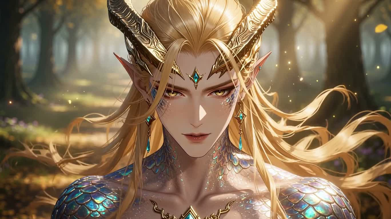 金发龙鳞精灵的奇幻肖像 — AI video creation