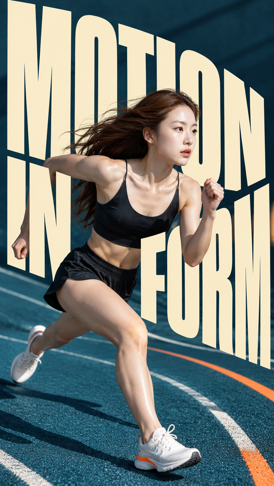 크림색 탄성 타이포그래피와 강한 조명 사진 프로모션 포스터