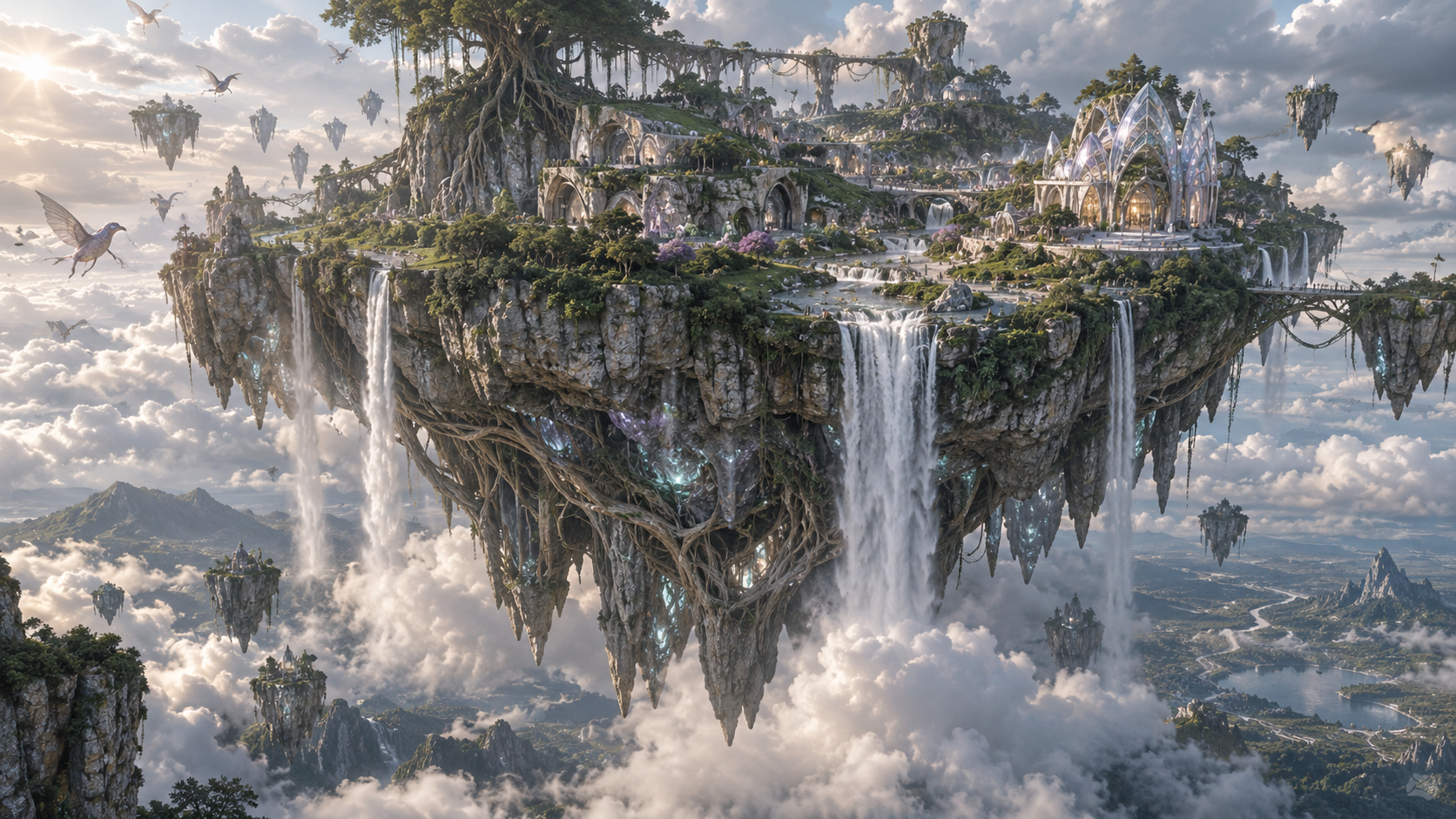 天空之城的超写实生态巨岛 — AI image creation
