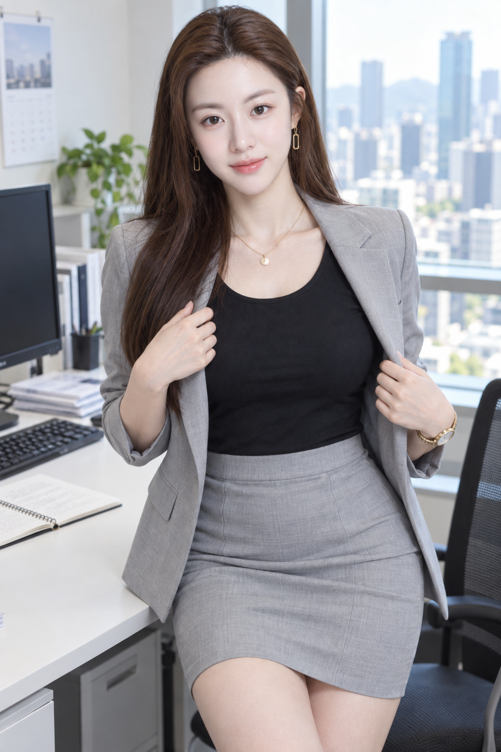 办公室害羞微笑的东亚女性职场写真