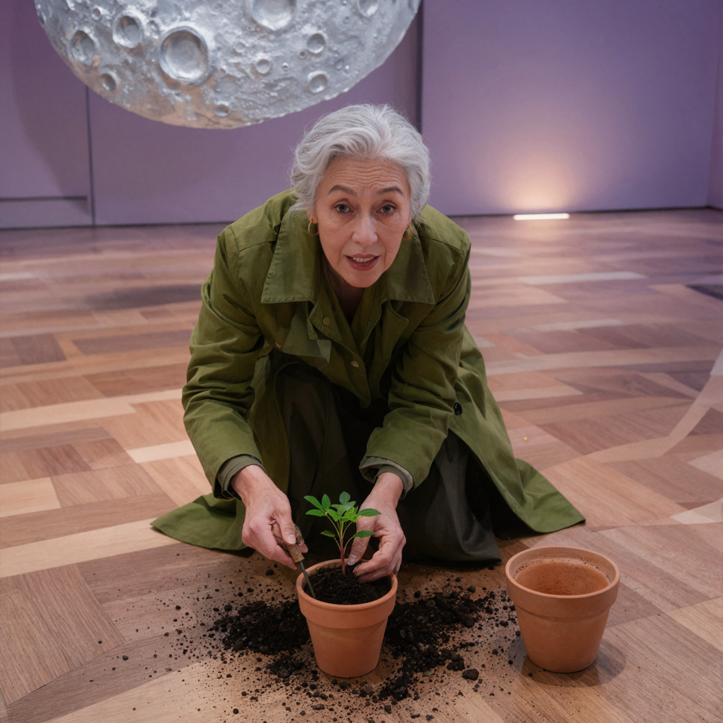 银发成年女性植物学家 · 温室移栽 · 中画幅质感