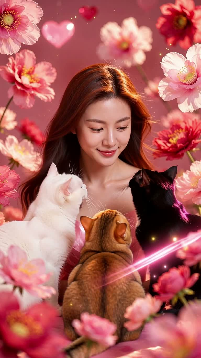 Khu vườn Valentine cùng ba chú mèo — AI video creation