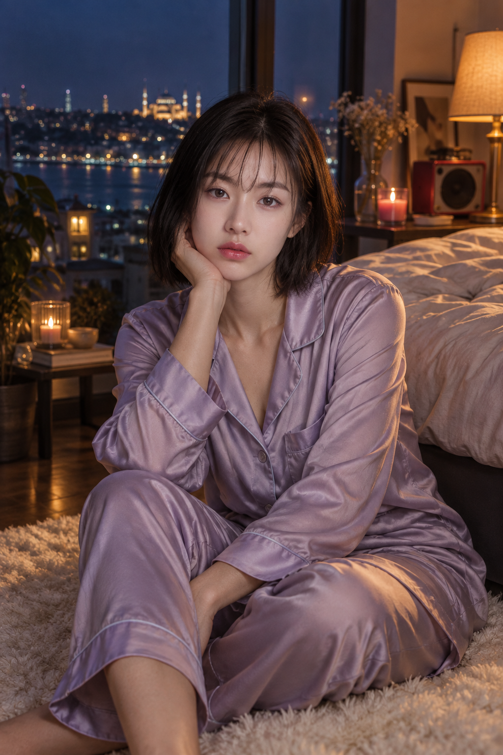 伊斯坦布尔深夜的紫色缎面居家时光