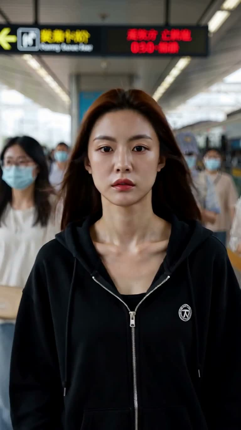 Cô gái áo đen giữa đám đông