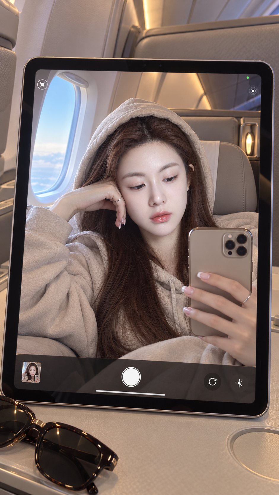 機内キャビンのiPad自撮りプレビュー