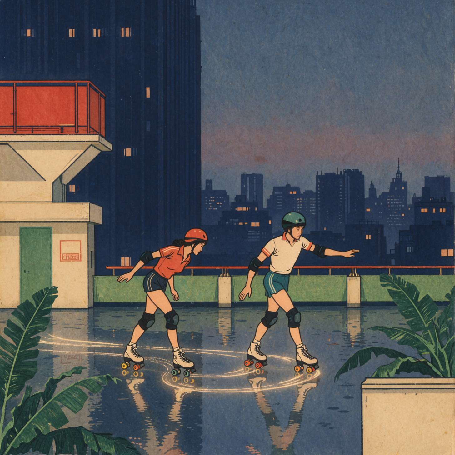 Neon Skating Rink · Ukiyo-e Woodblock — AI image creation
