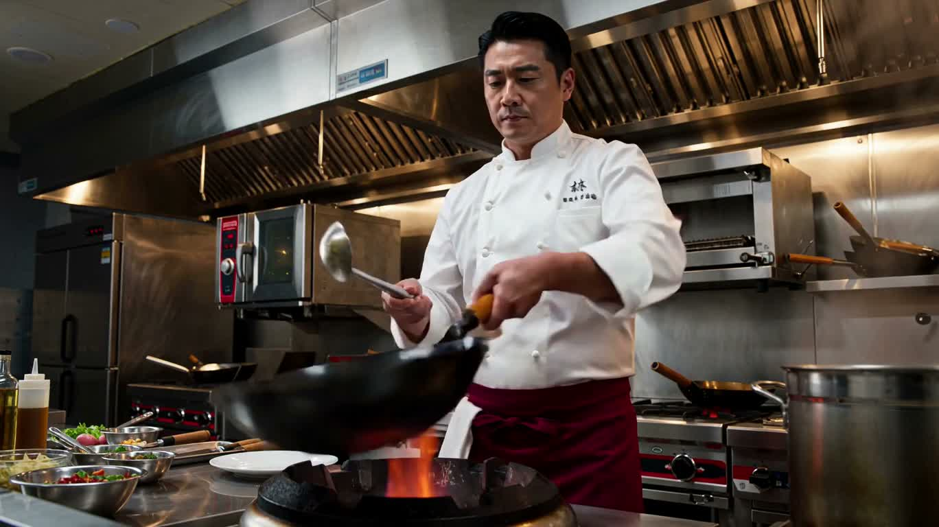 Le festin de légumes du chef au wok enflammé