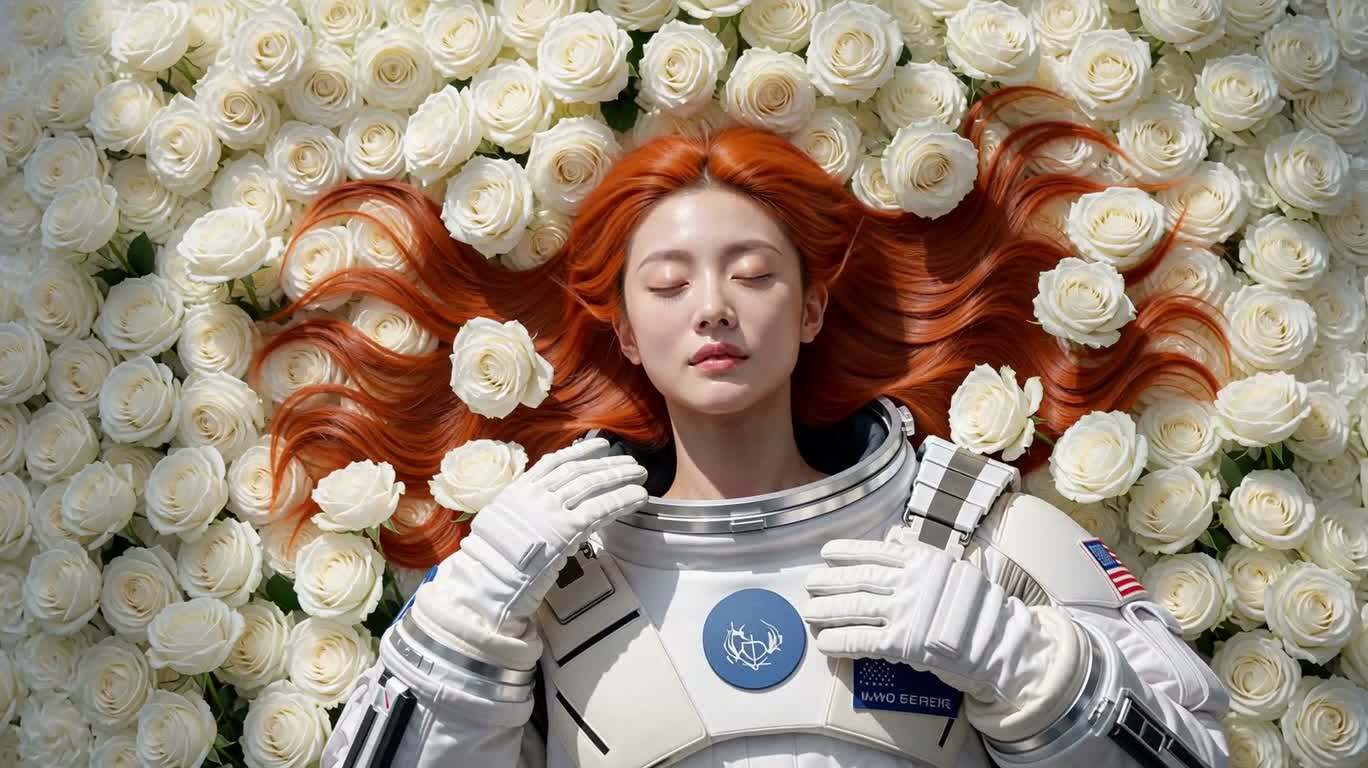 장미 바다 속의 우주비행사 — AI video creation
