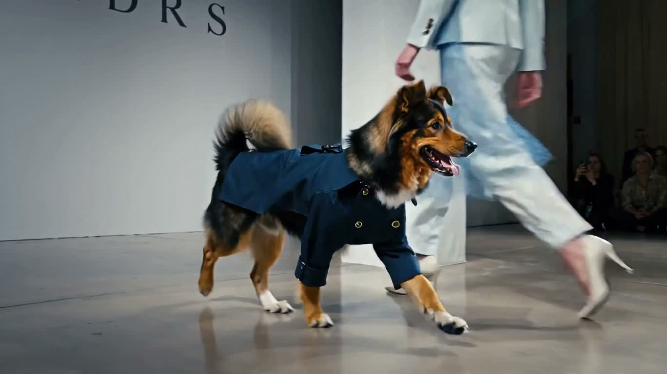 蓝色风衣犬时装秀