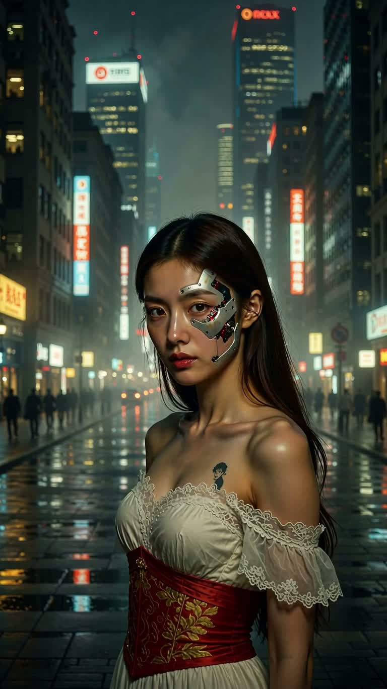サイバーな頬の都市女性肖像 — AI video creation