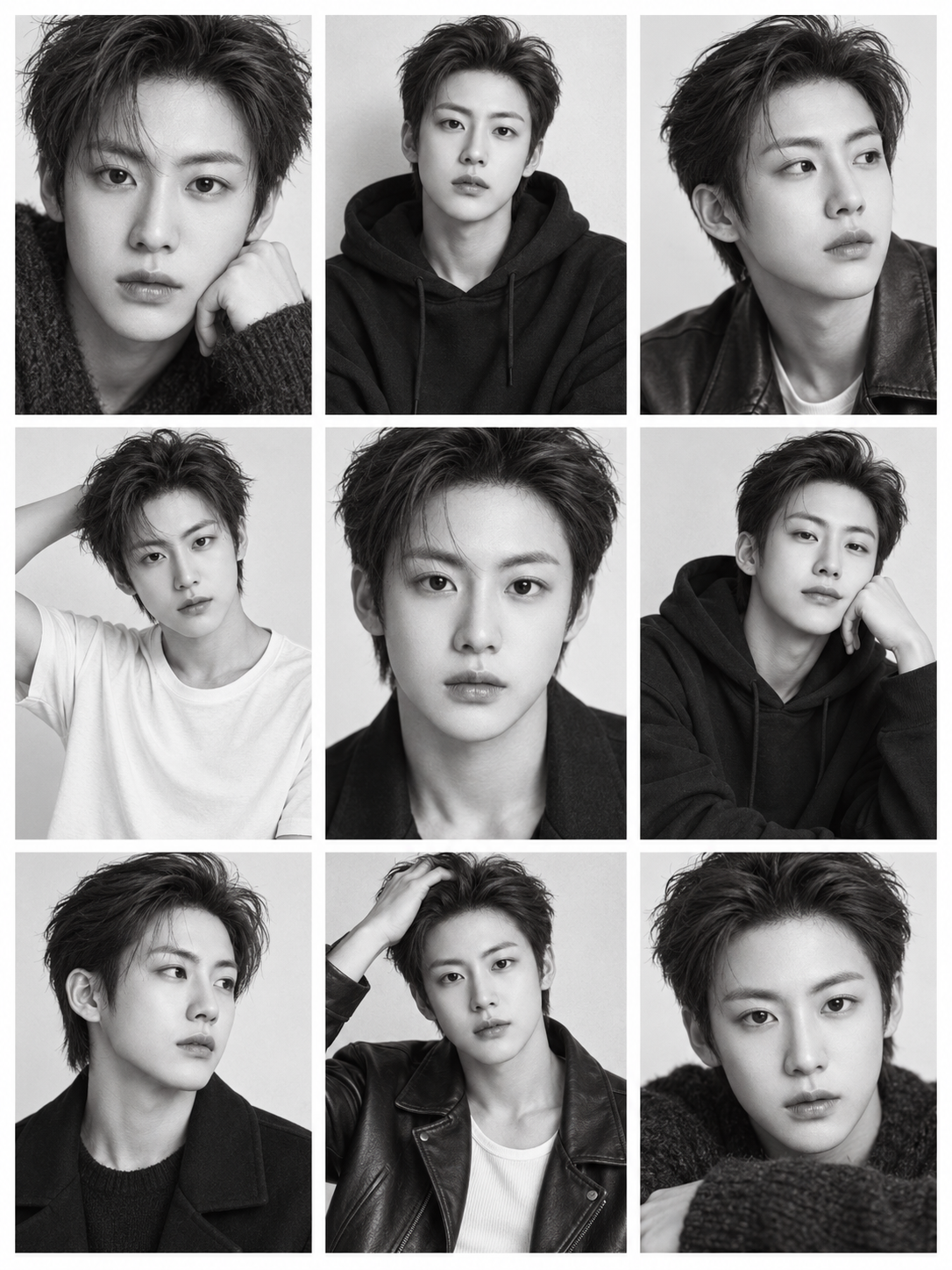 黑白九宫格成年男性时尚肖像 — AI image creation