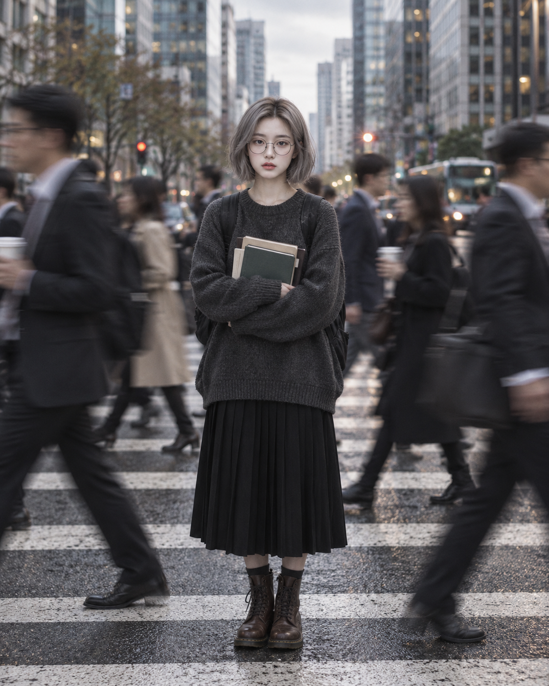 繁华街头静止的成年女性 — AI image creation