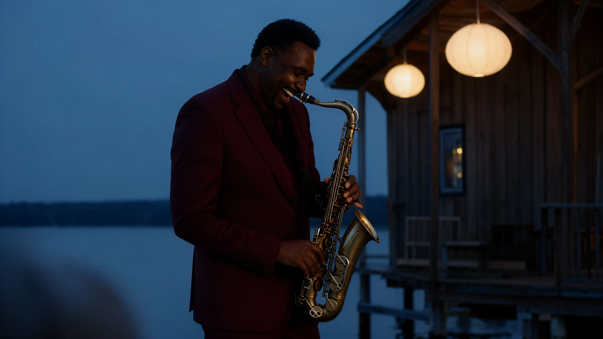 Nhạc sĩ jazz nam người châu Phi trưởng thành · Ngừng giai điệu · Giờ xanh