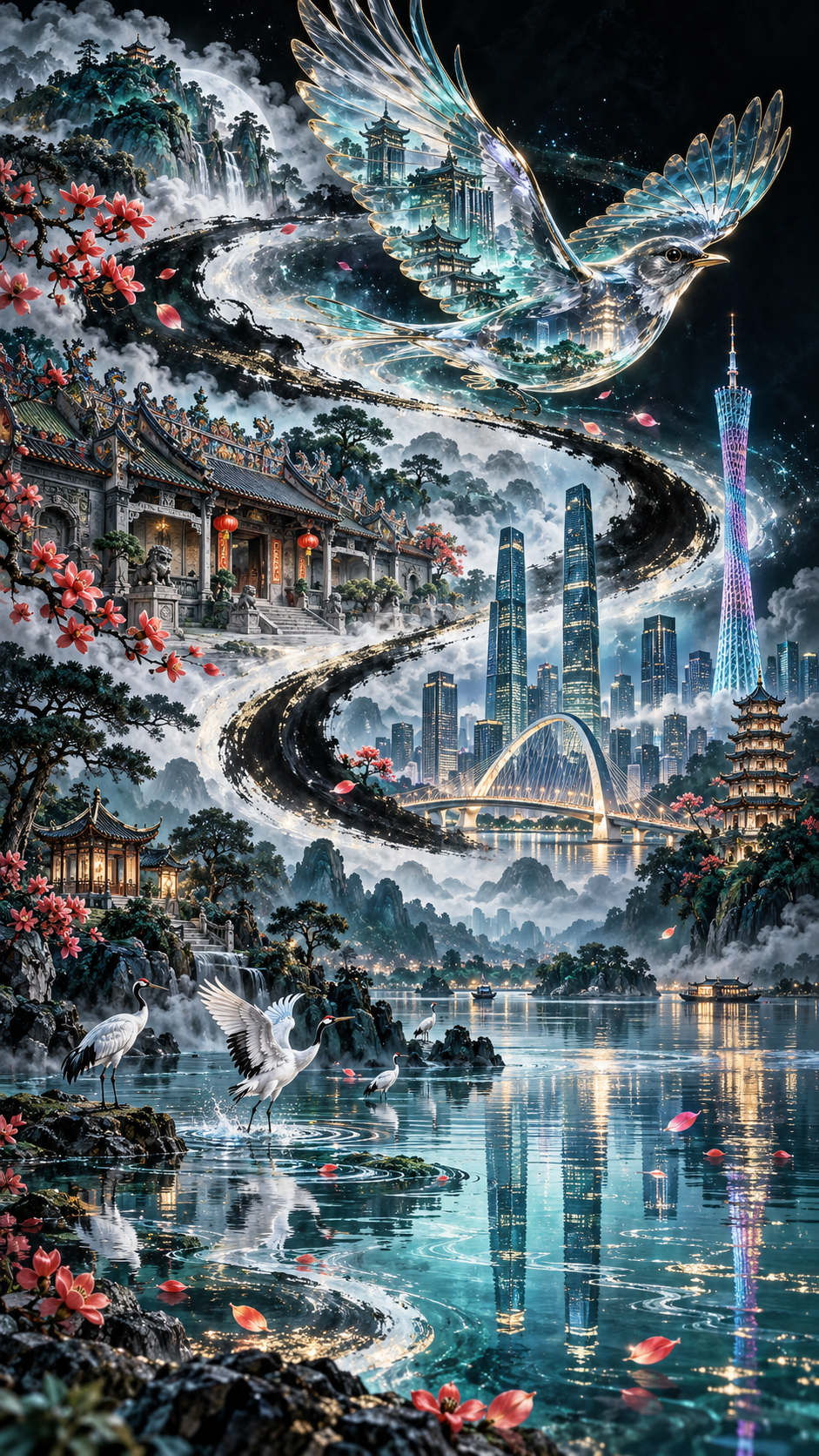 琉璃透明画眉鸟飞舞羊城墨卷