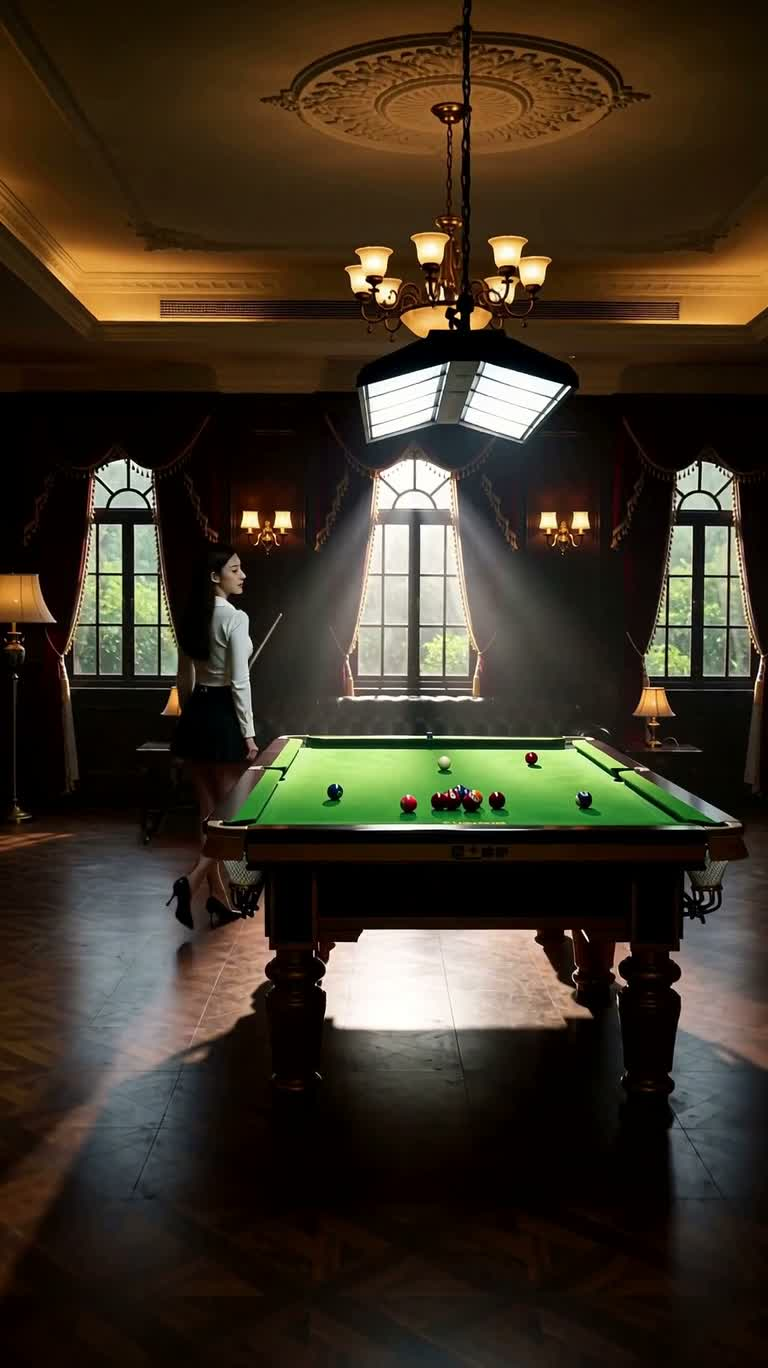Quảng cáo snooker sang trọng trong phòng bi-a cổ điển